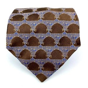 Brodeur Carvell La Vita Di Moda Tie Brown Blue 100% Silk Made in Italy Necktie